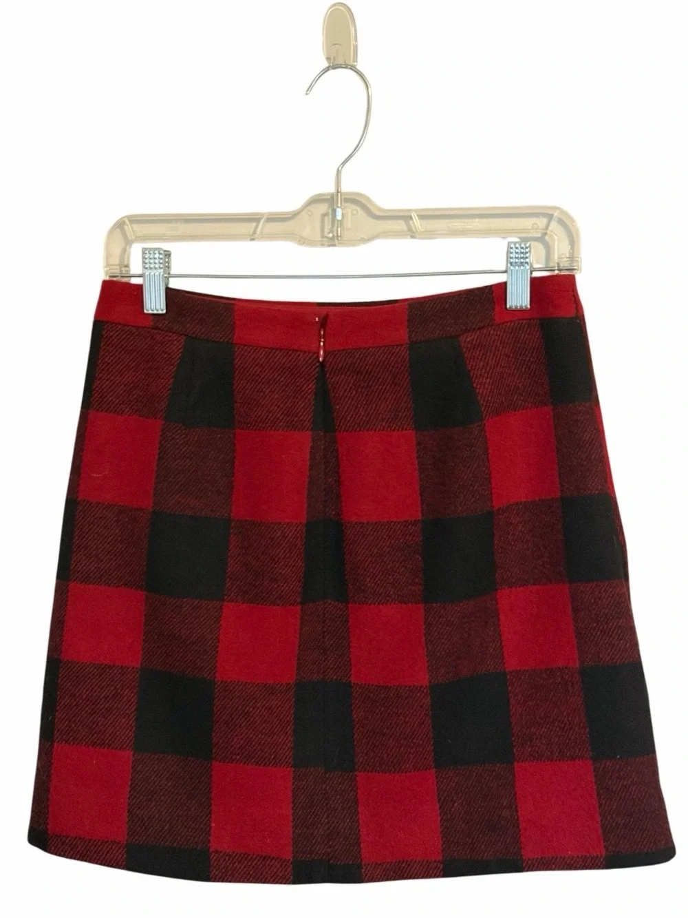 J. Crew Red and Black Buffalo Plaid Ruffle Mini Wool Blend Skirt Size 0